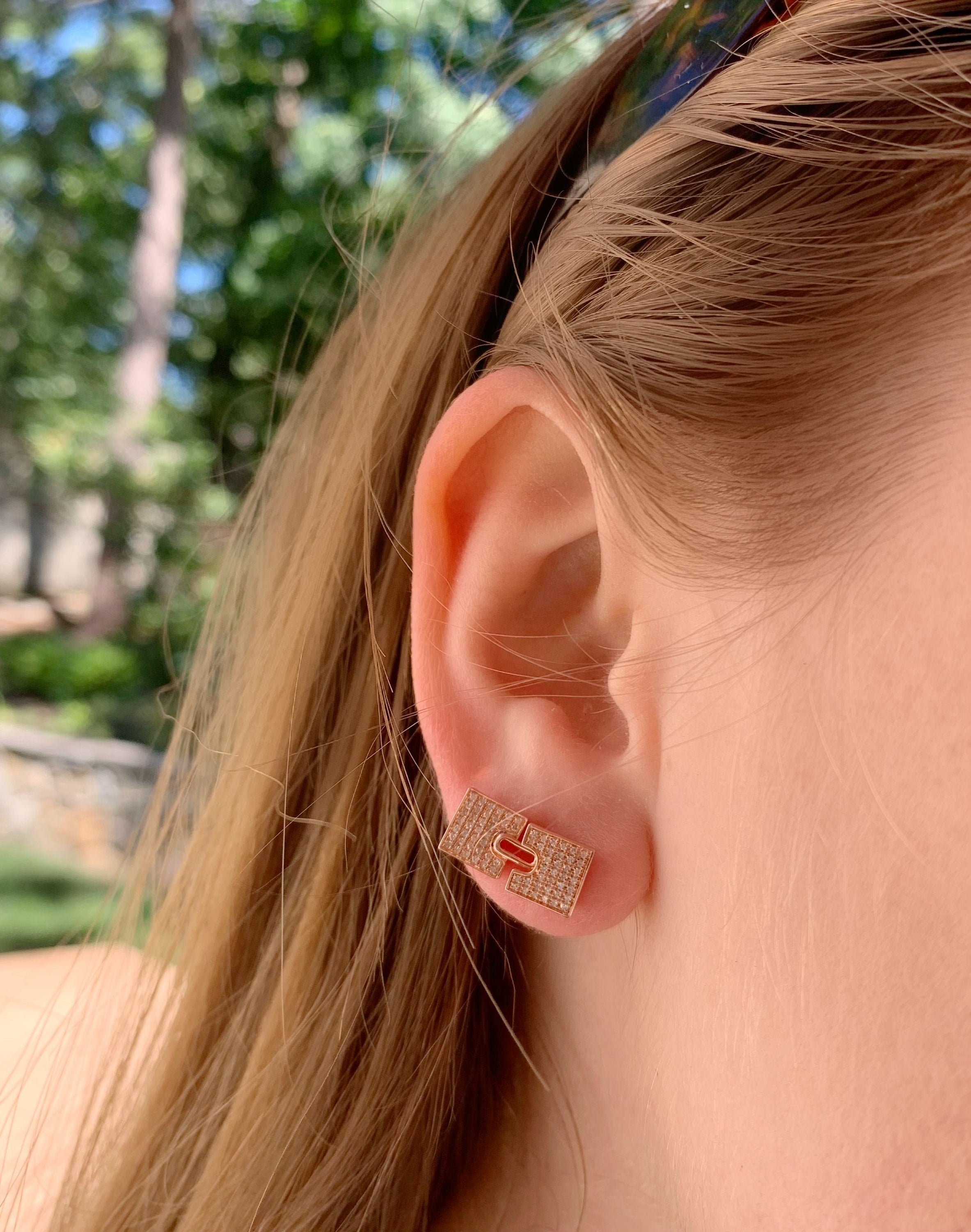 City Arches Square Diamond Stud Earrings in 14K Rose Gold Vermeil on