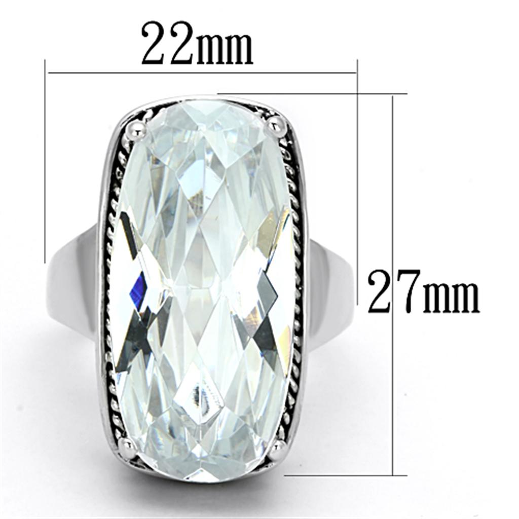 LO2958 - Rhodium Brass Ring with AAA Grade CZ  in Clear