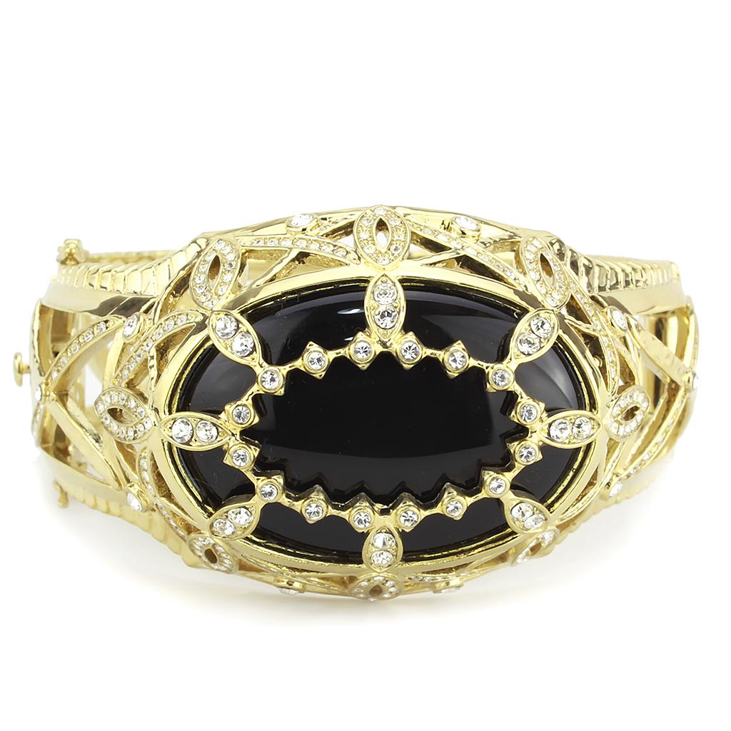 LO4349 - Gold Brass Bangle with Synthetic  in Jet