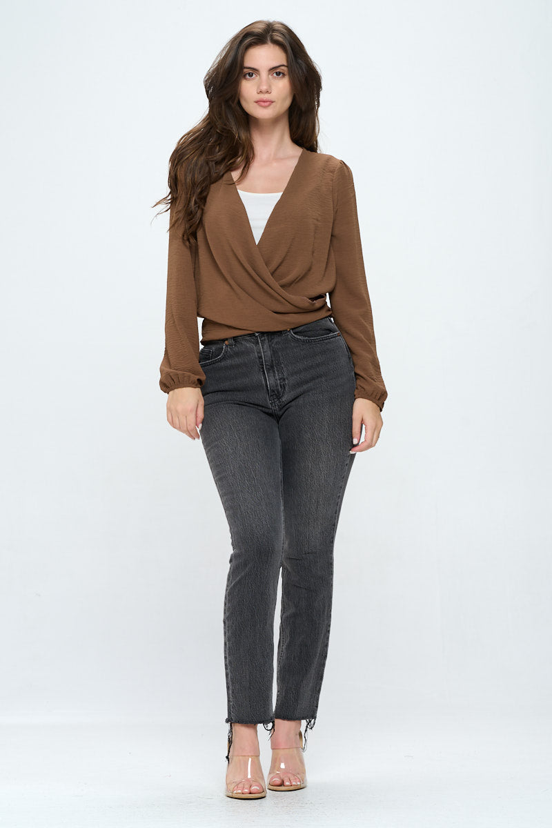 Surplice blouse long sleeve top