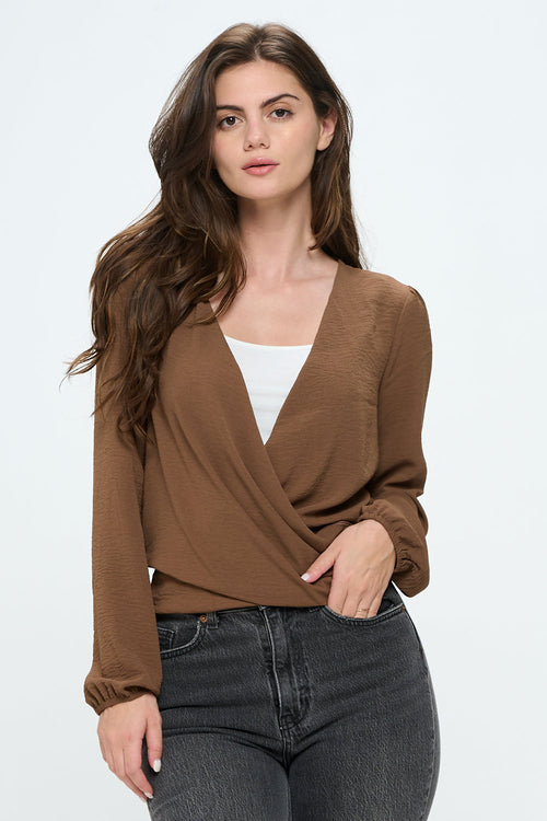 Surplice blouse long sleeve top