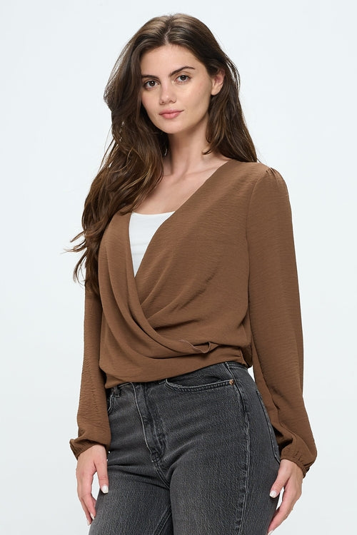 Surplice blouse long sleeve top