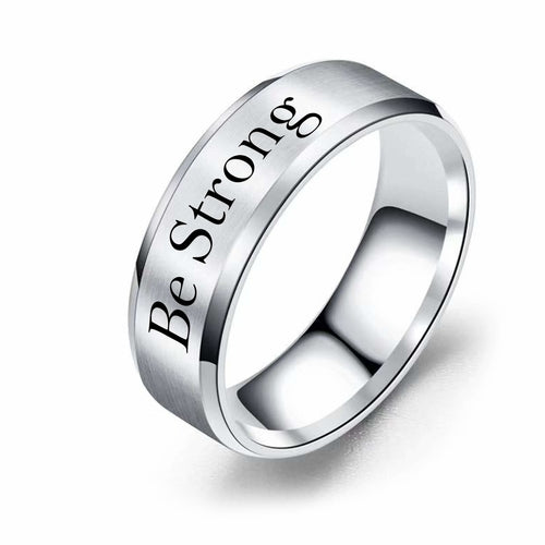 8mm Solid Stainless Steel Comfort Fit Ring in Black - Be Strong