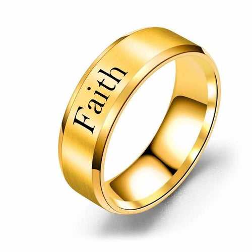 8mm Solid Stainless Steel Comfort Fit Ring in Black - Faith