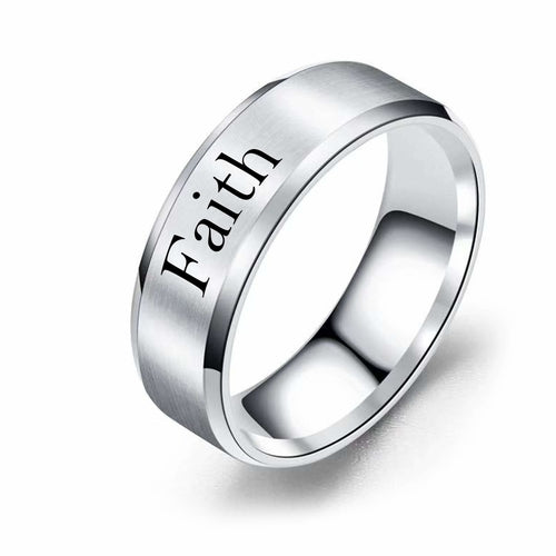 8mm Solid Stainless Steel Comfort Fit Ring in Black - Faith