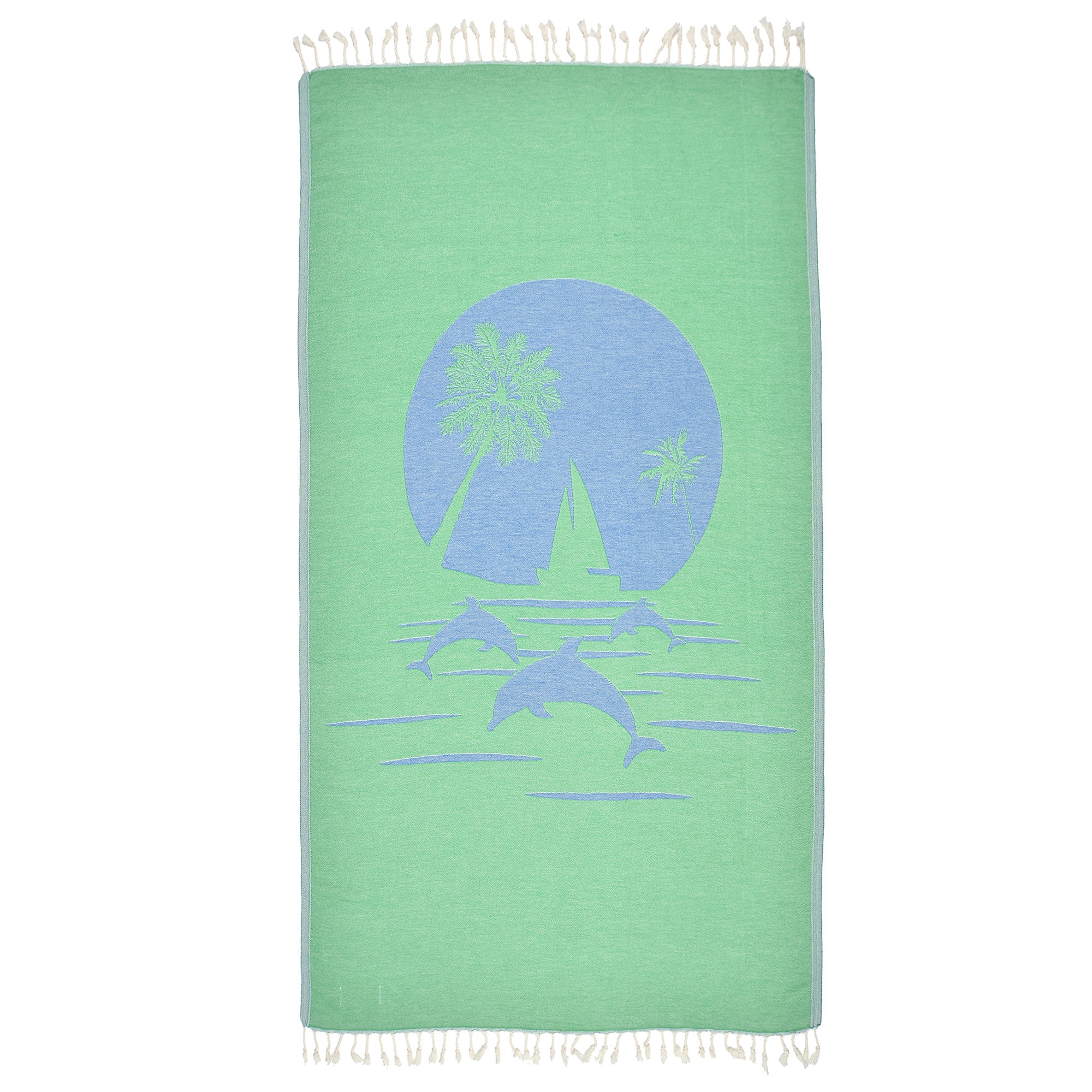 Exclusive Green Dolphins Peshtemal Pure Cotton Beach Towel