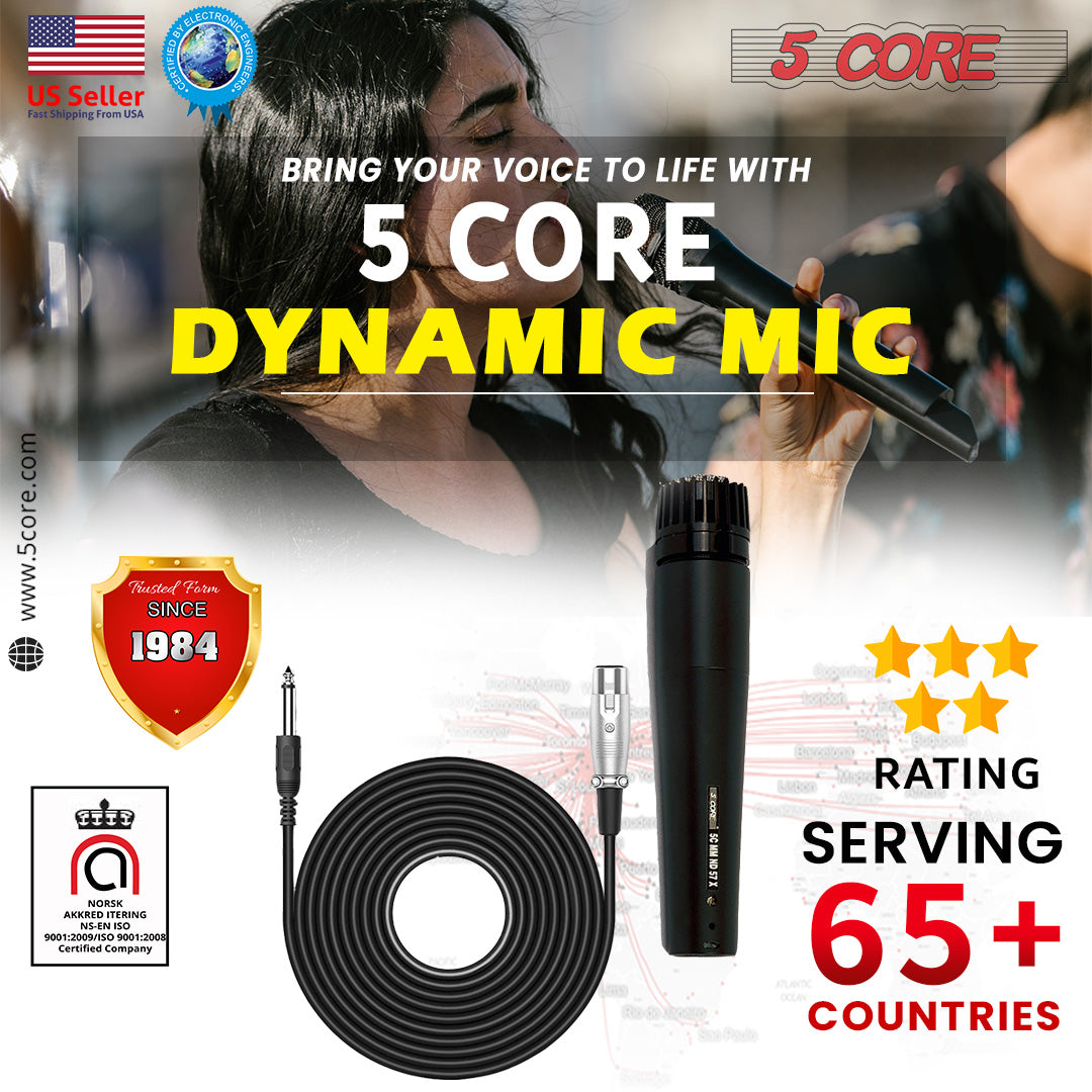 5Core Microphone Pro Dynamic Metal Mic XLR Audio Cardiod Vocal Karaoke