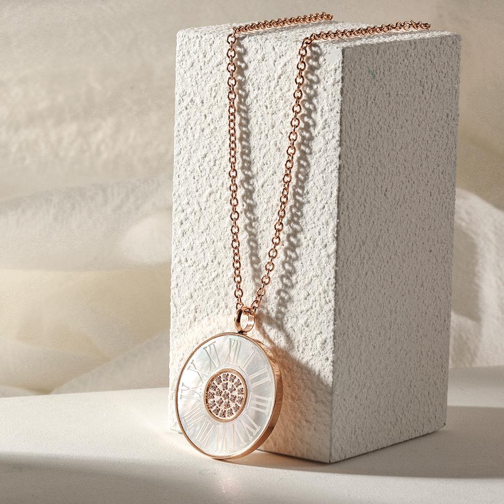 ROMAN NUMERALS SHELL PENDANT NECKLACE