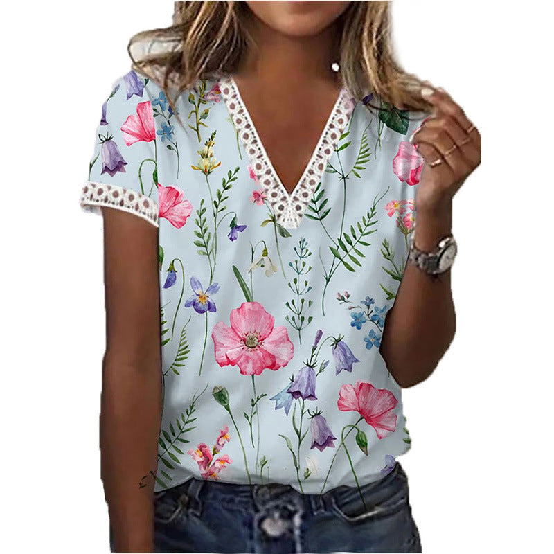 Printed V-neck T-shirt