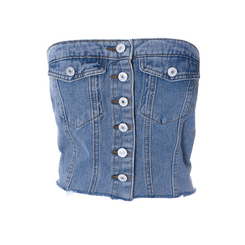 Denim Shrink-wrapped Button-up Top