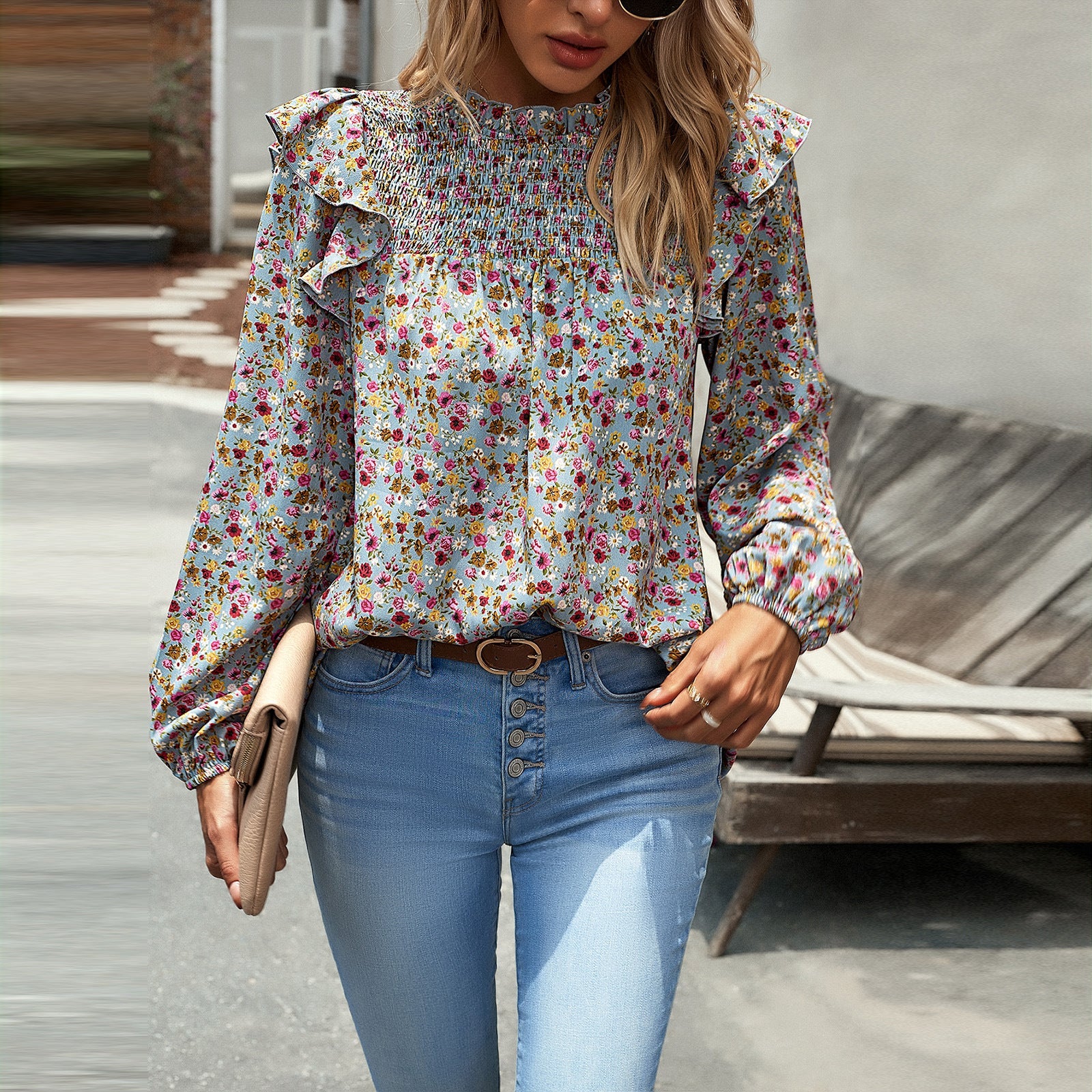 Floral Shirt Women Autumn Office Long Sleeve Shirt