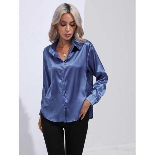 Satin Shirt Women Satin Artificial Silk Long Sleeve Shirt Spring