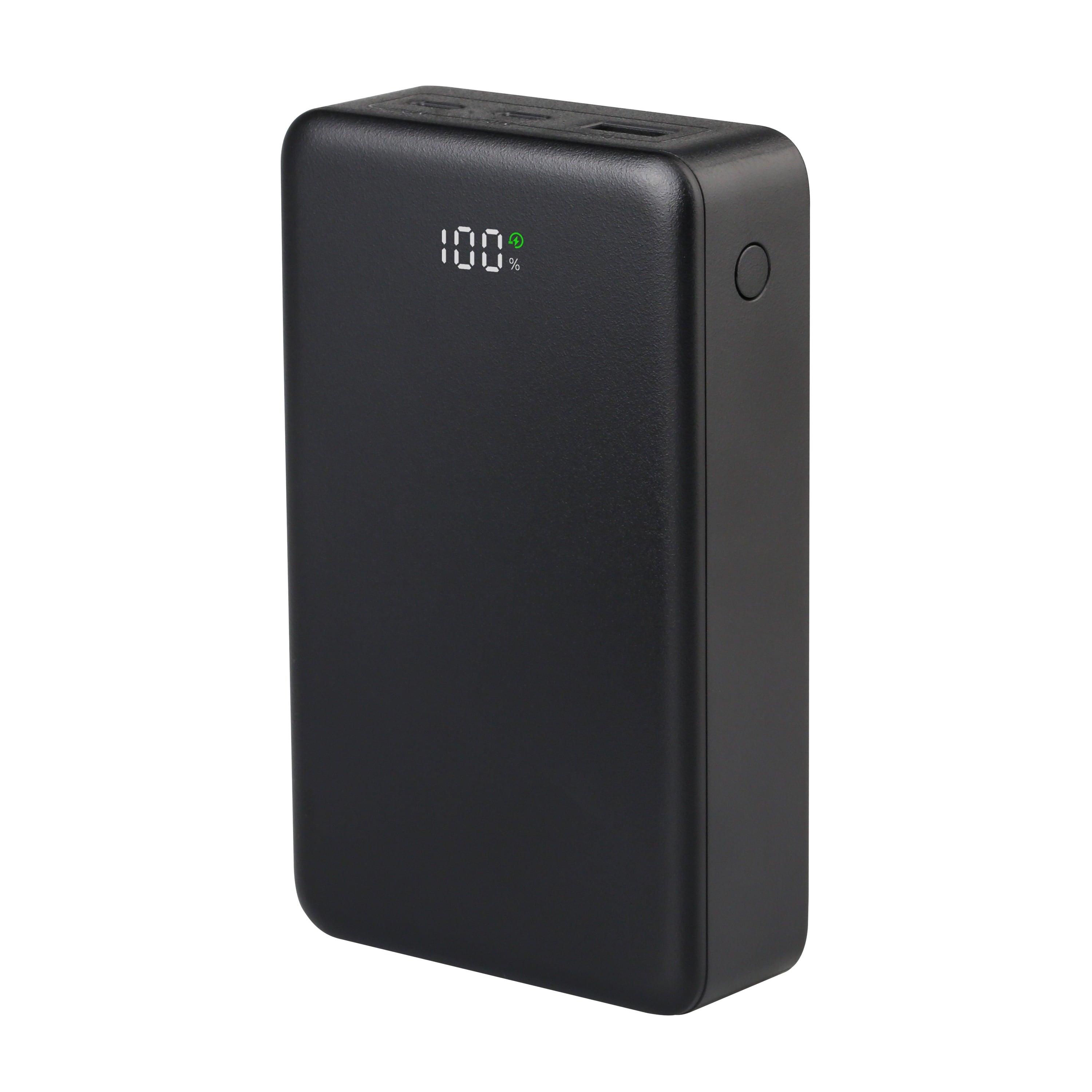 Onn 20,000 mAh Portable Battery, Fast charging 20W, with Digital Readout, Dual USB-C ports + USB-A port, Black