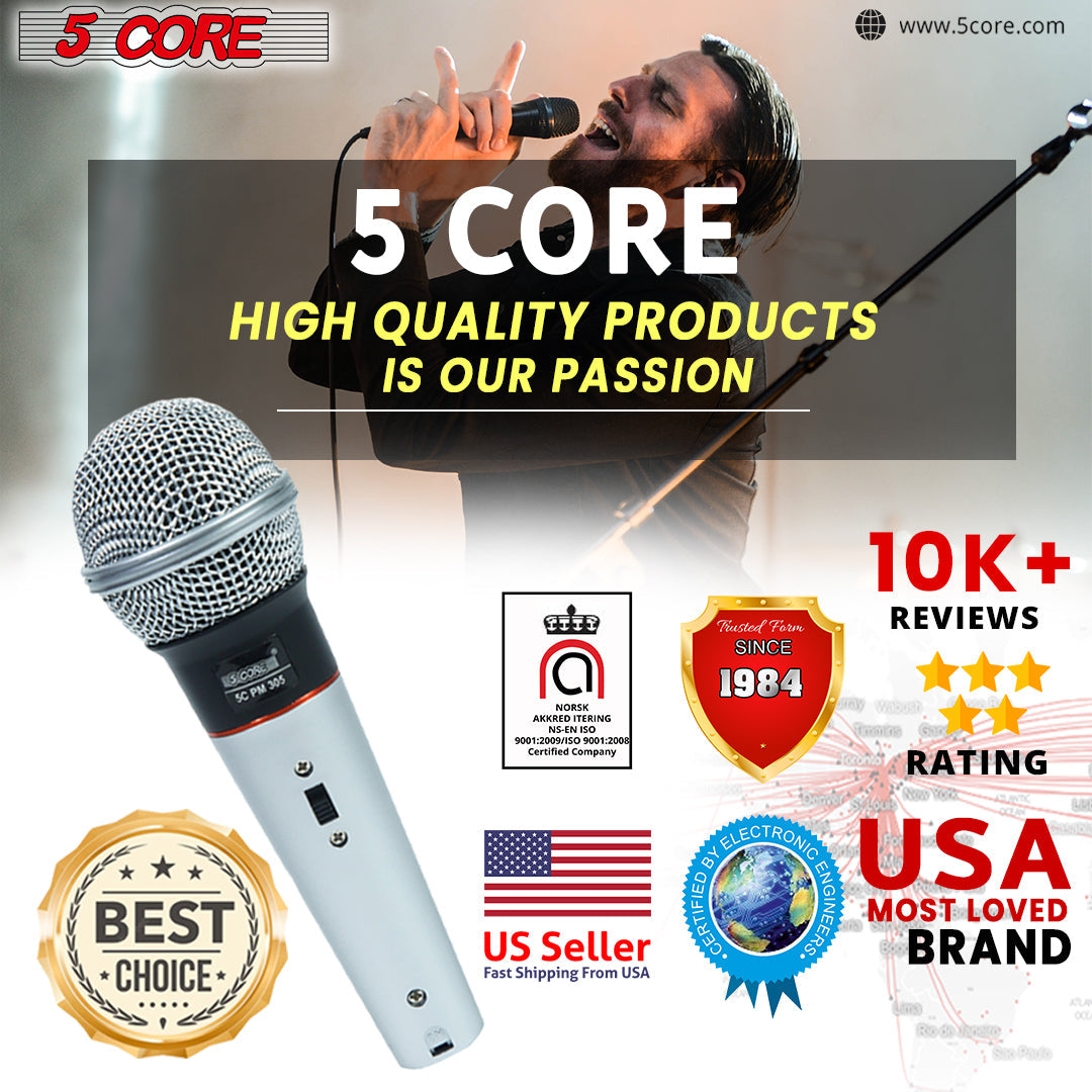 5 CORE Premium Vocal Dynamic Cardioid Handheld Microphone, White (PM 305)