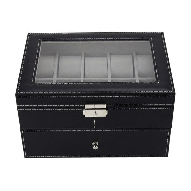 PU Leather Double Layers 20 Grids Slots Watch Box