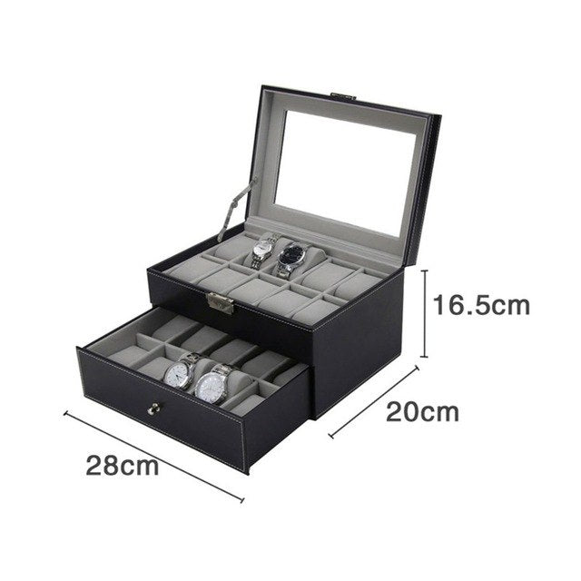 PU Leather Double Layers 20 Grids Slots Watch Box