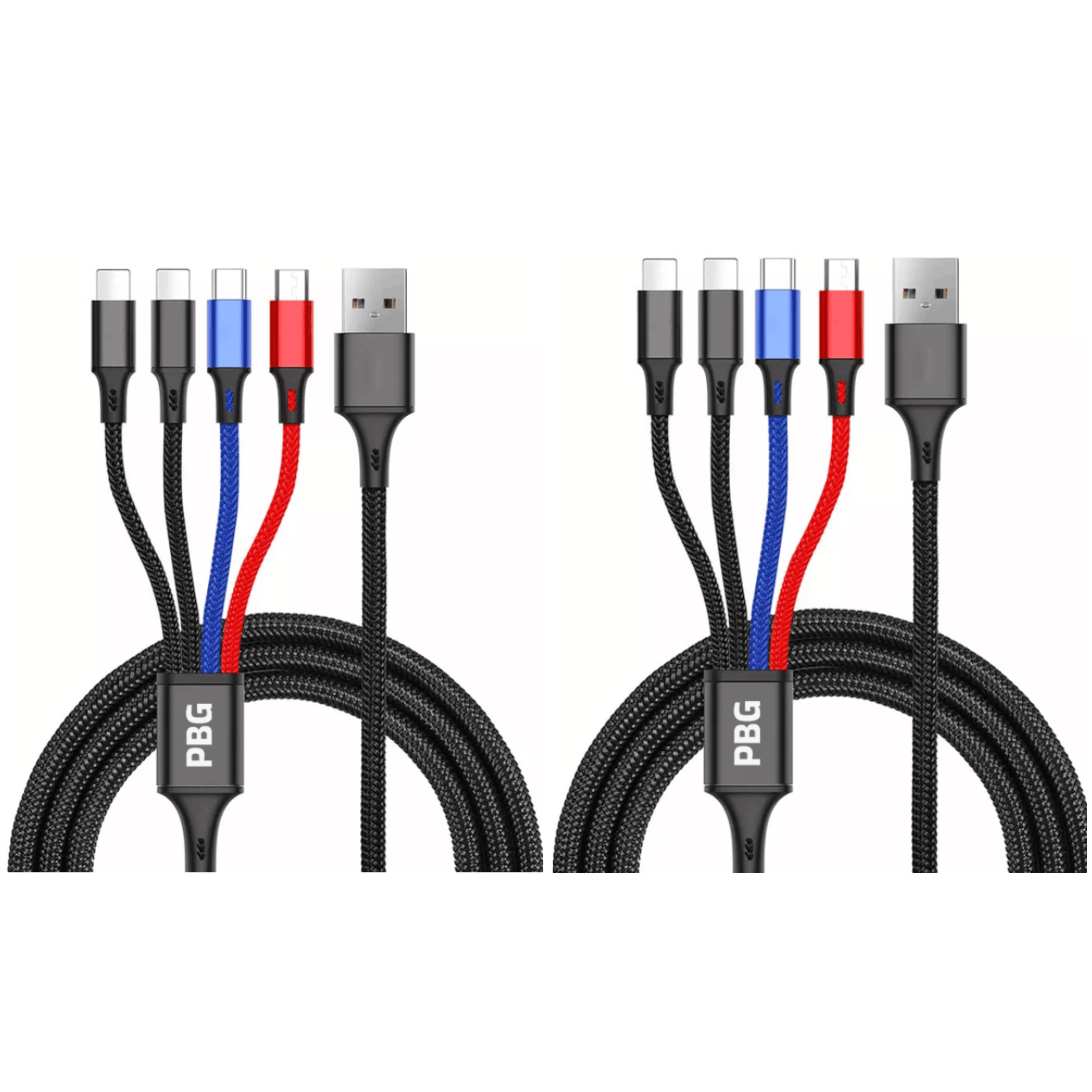 2 Pack PBG Multi Charging 4 FT Cable 4 in 1 Cable USB Charge Cord with