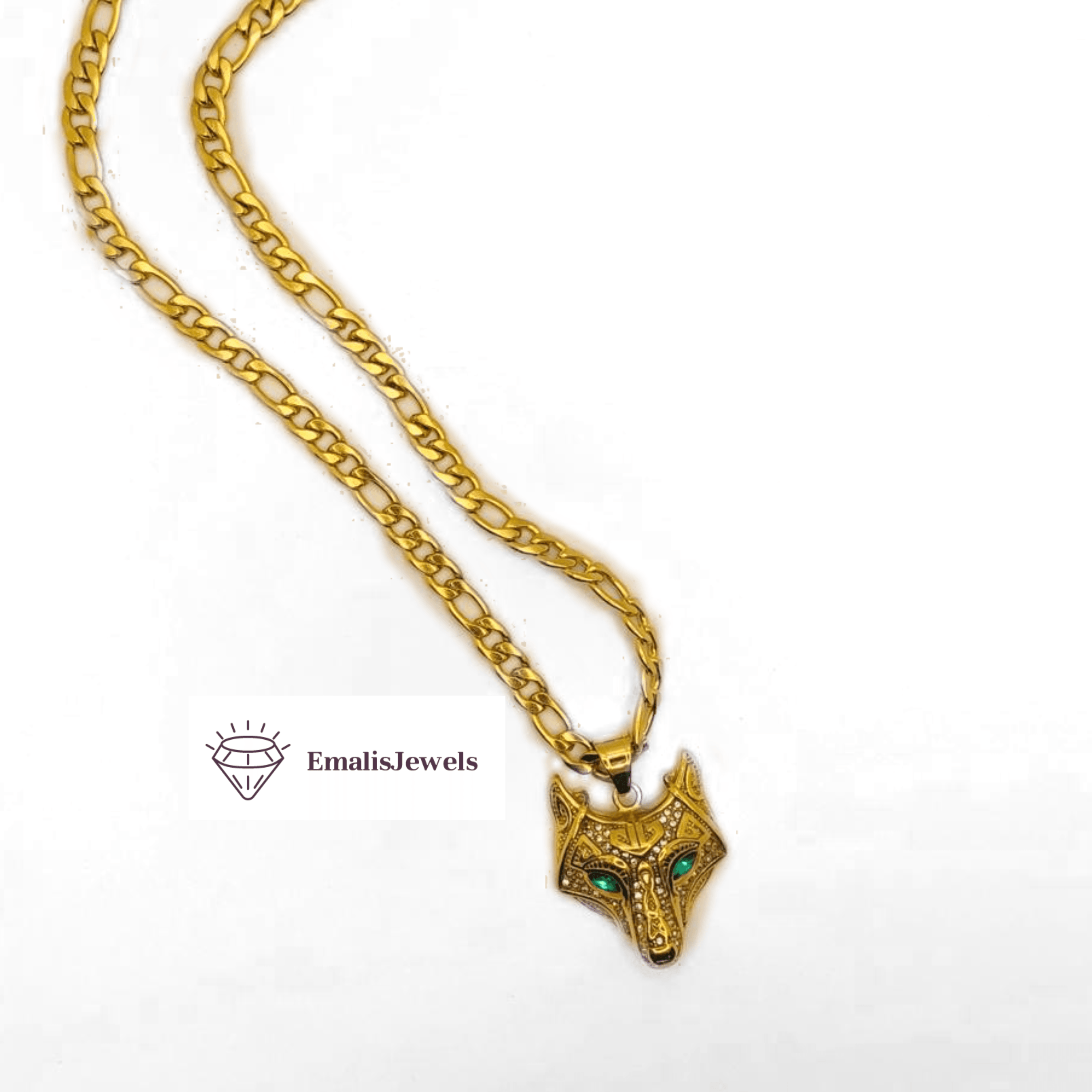 Stainless Steel Chain Necklace and Stainless Steel Gold Overlay Wolf