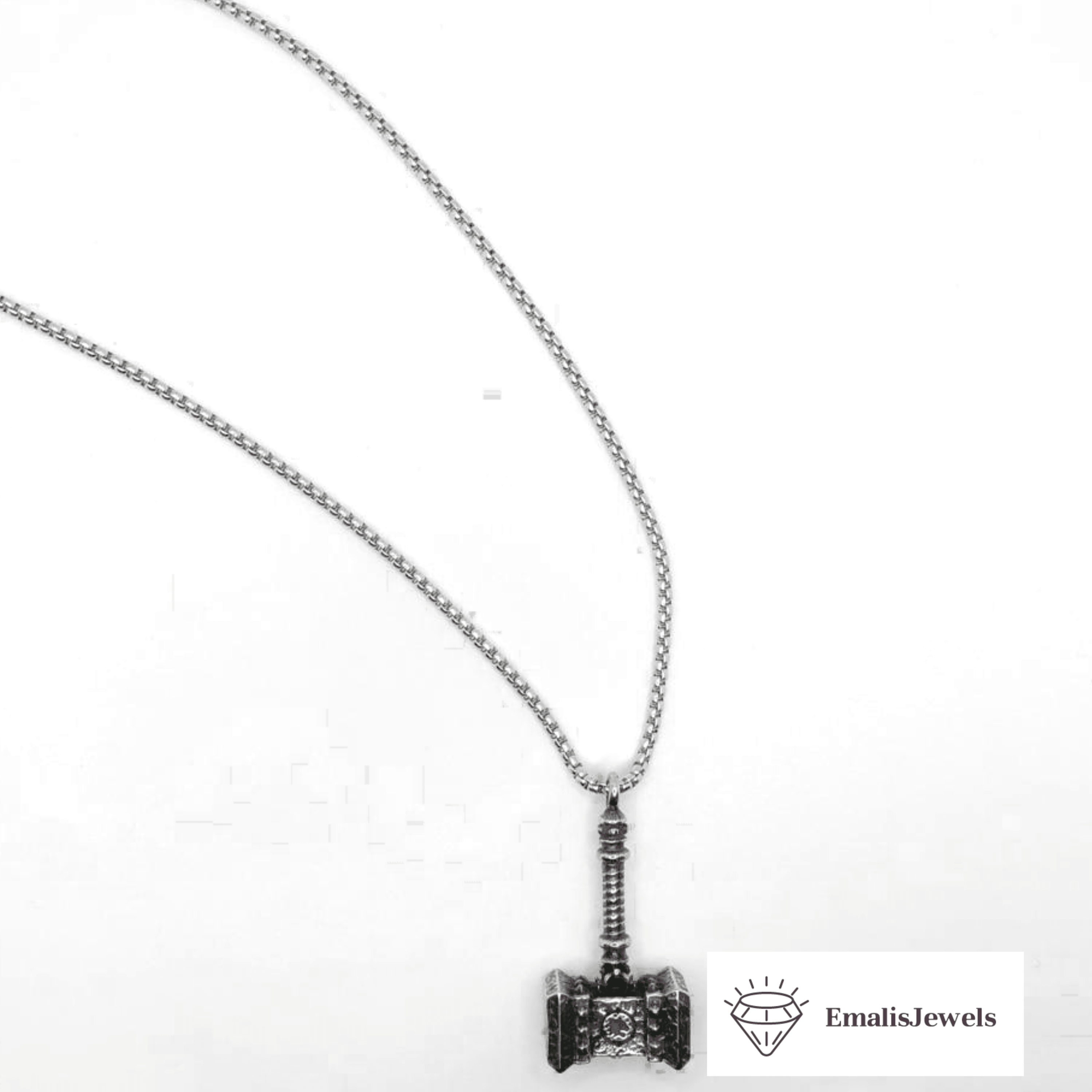 Stainless Steel Chain Necklace and Stainless Steel Hammer Thor Pendant