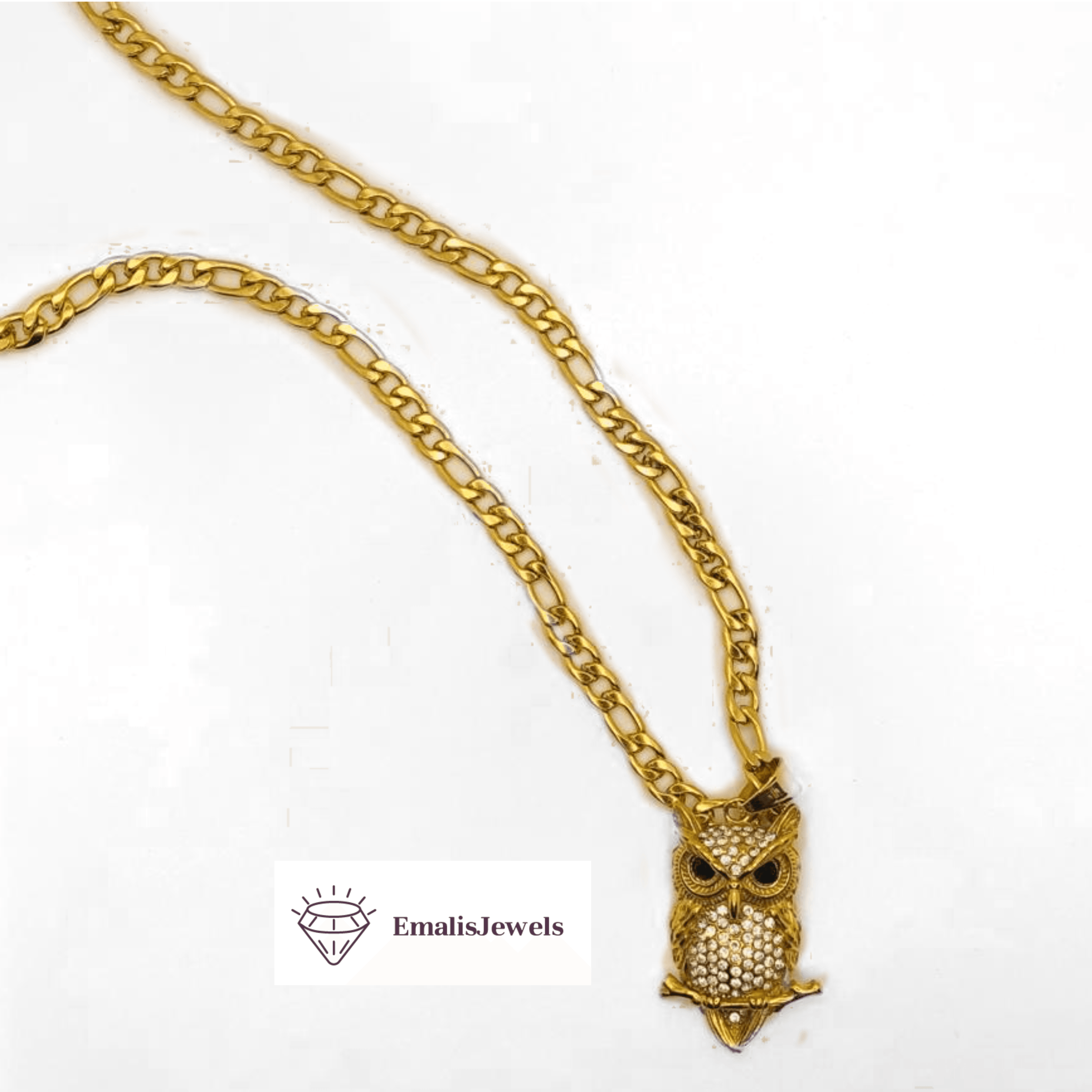 Stainless Steel Chain Necklace and Stainless Steel Gold Overlay Owl