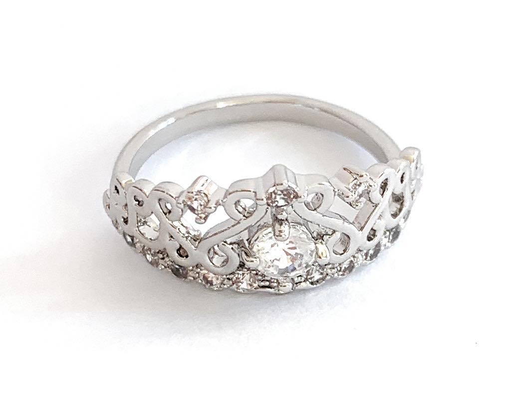 Princess Crown Ring with Cubic Zirconia Stones