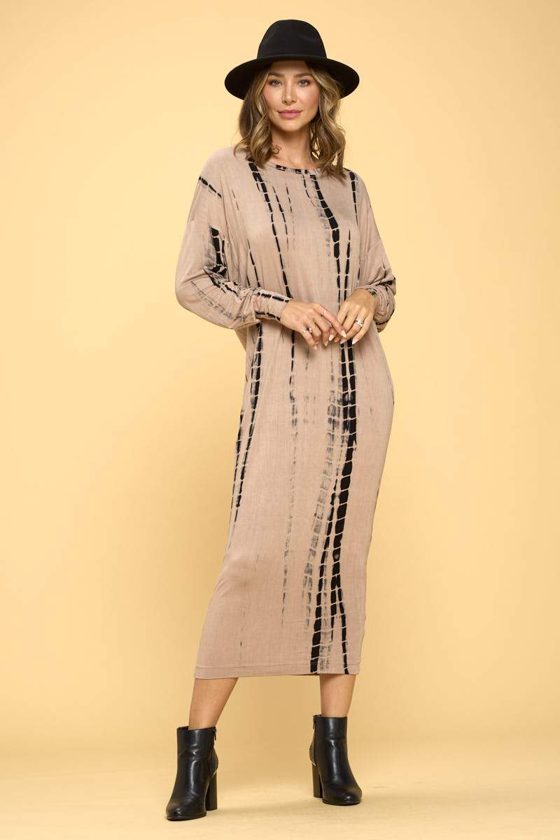 Tie Dye Long Sleeve Maxi Dress with Cuffed Sleeve