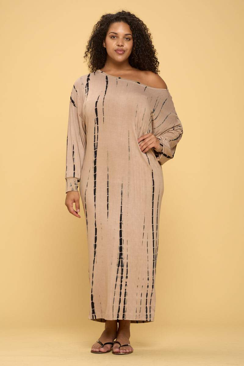 Tie Dye Long Sleeve Maxi Dress with Cuffed Sleeve