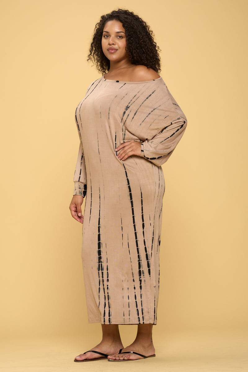 Tie Dye Long Sleeve Maxi Dress with Cuffed Sleeve