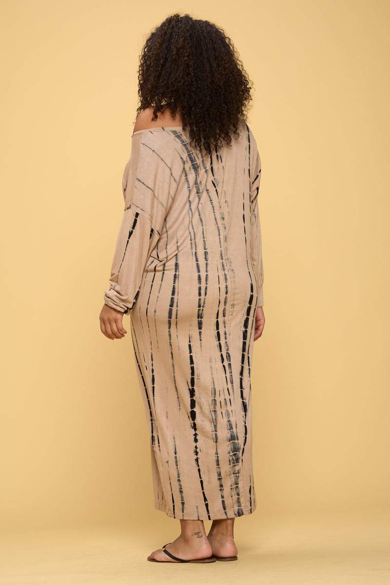 Tie Dye Long Sleeve Maxi Dress with Cuffed Sleeve