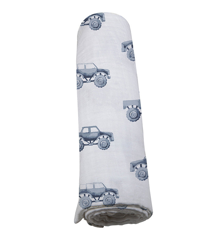 Indigo Monster Trucks Cotton Swaddle