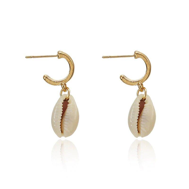 Seashell Earrings Gold Hoop and Puka Shell