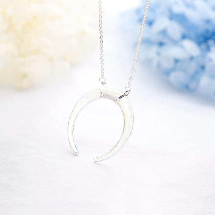 Statement Horn Crescent Moon Pendant Long Chain