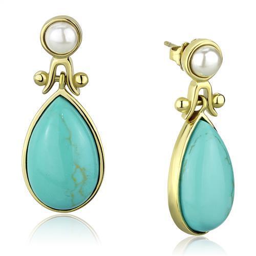 Women Stainless Steel Synthetic Turquoise Earrings