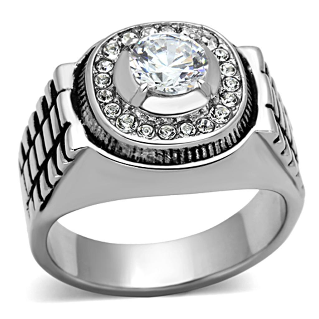 Men Stainless Steel Cubic Zirconia Rings TK948