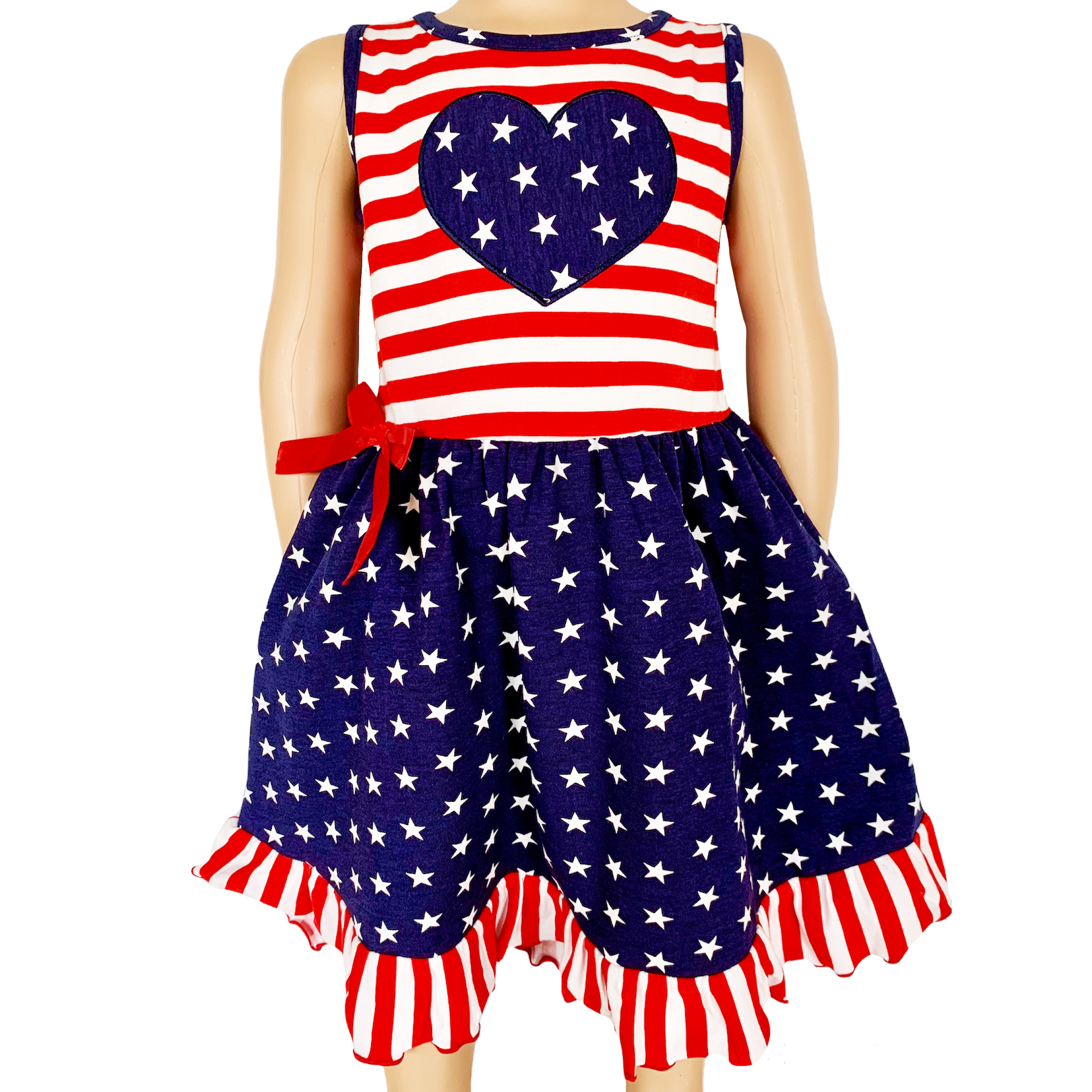 AnnLoren Girls 4th of July Stars & Striped Heart Dress Red White &