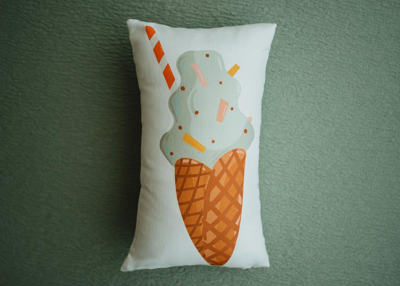 Mint Chocolate Chip Ice-cream cone Pillow Cover, 12"x16"