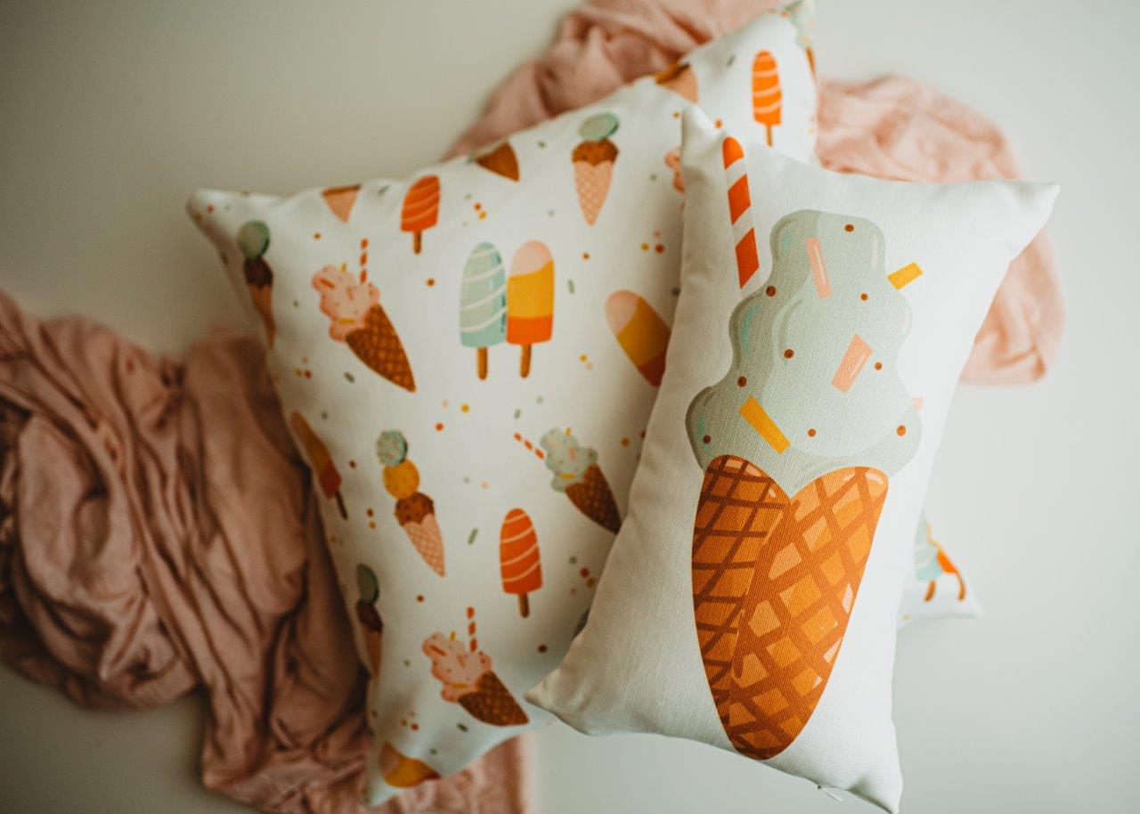 Mint Chocolate Chip Ice-cream cone Pillow Cover, 12"x16"