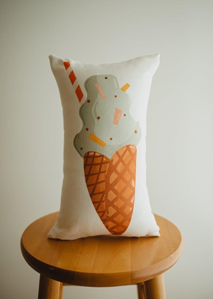 Mint Chocolate Chip Ice-cream cone Pillow Cover, 12"x16"