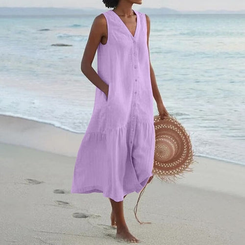 V-Neck Sleeveless Summer Cardigan Dress