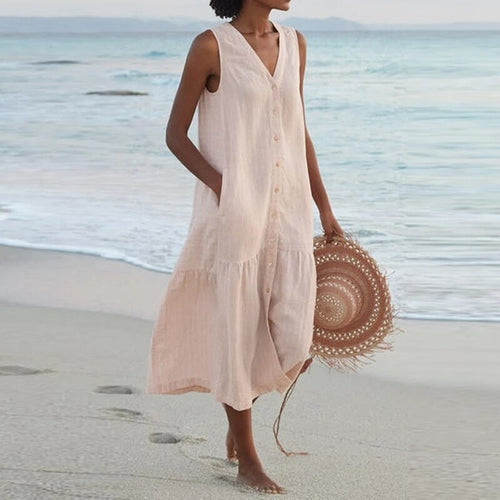 V-Neck Sleeveless Summer Cardigan Dress