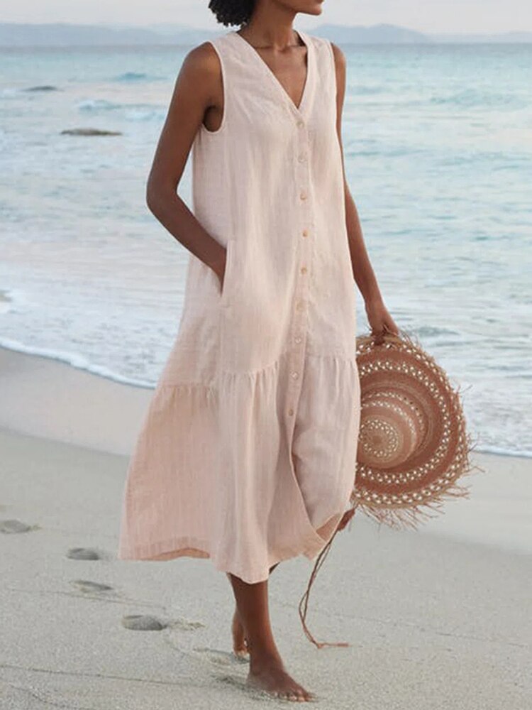 V-Neck Sleeveless Summer Cardigan Dress