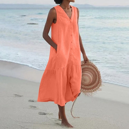 V-Neck Sleeveless Summer Cardigan Dress