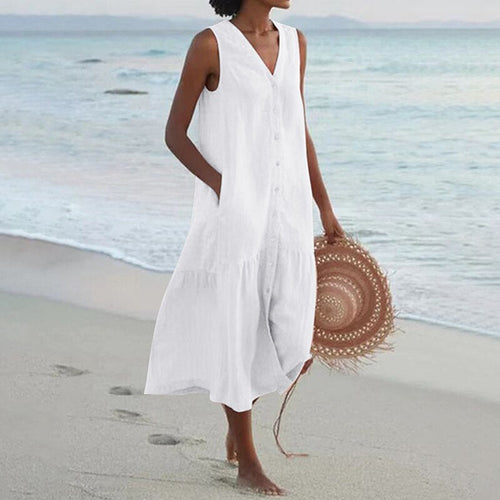 V-Neck Sleeveless Summer Cardigan Dress