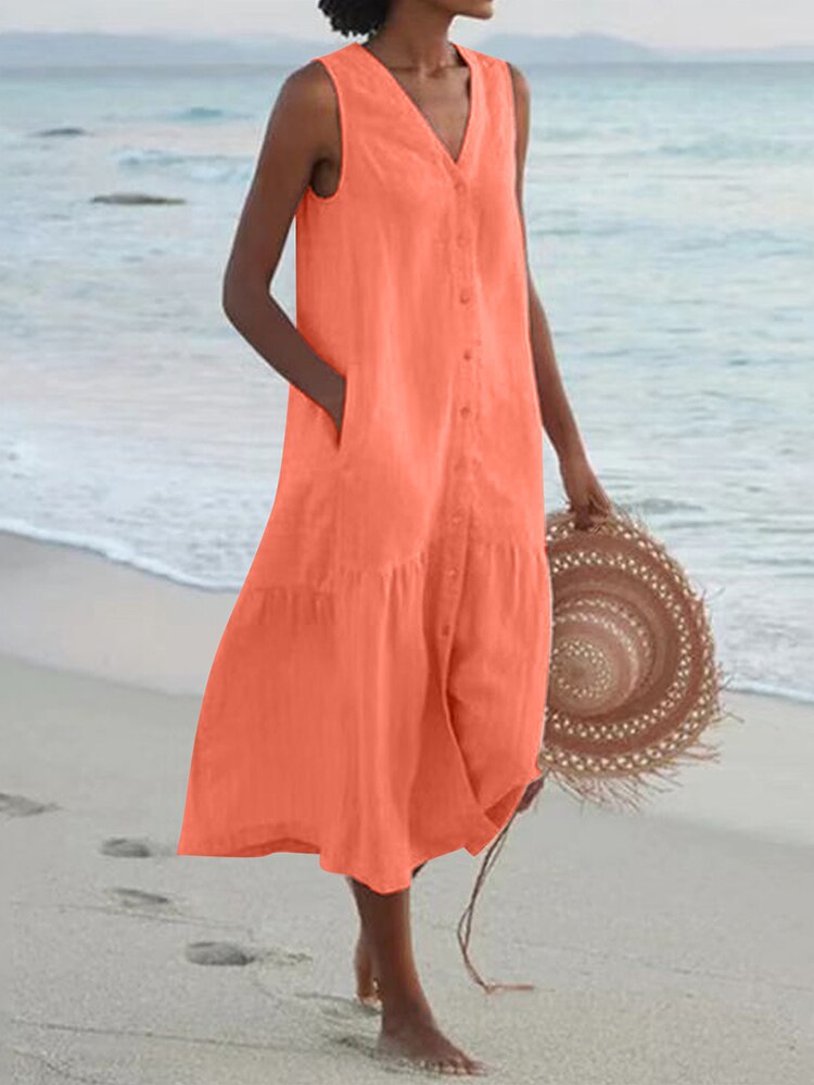 V-Neck Sleeveless Summer Cardigan Dress