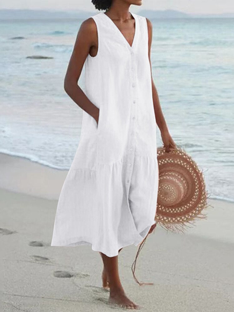 V-Neck Sleeveless Summer Cardigan Dress