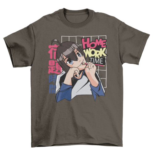 Anime girl homework education t-shirt