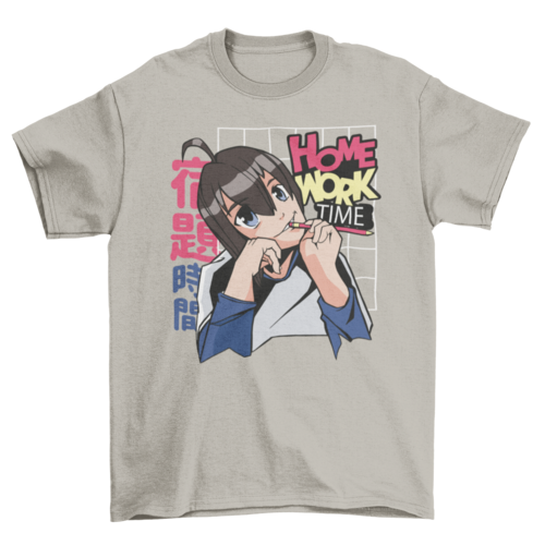 Anime girl homework education t-shirt