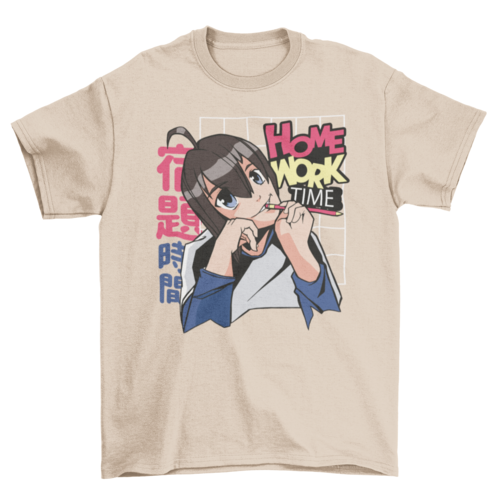 Anime girl homework education t-shirt