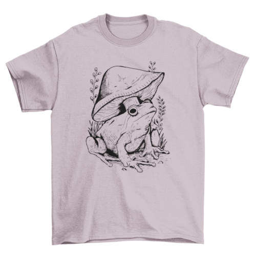 Frog and mushroom line art t-shirt