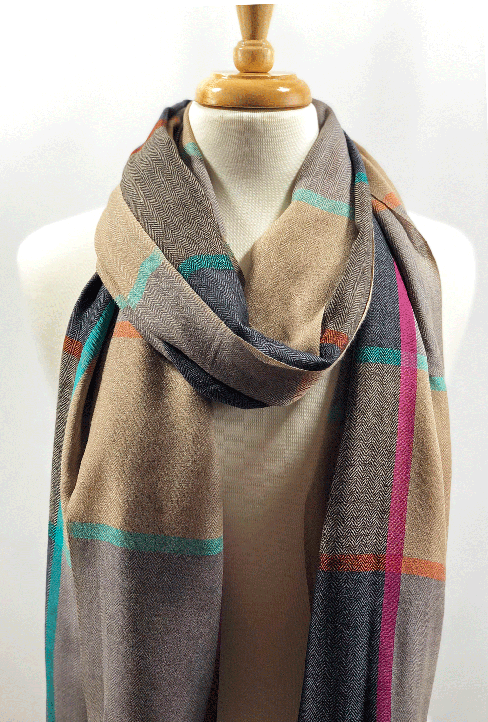 Blue And Beige Classic Wool & Silk Scarf